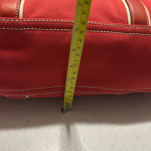 Coach Red Canvas Tote Bag with Red and Tan Leather Trim - Picture 8 of 14